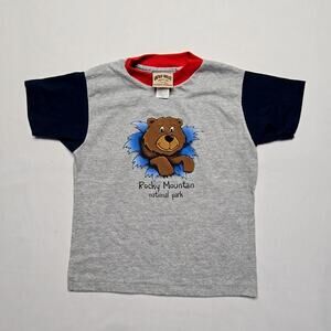 Vintage Rocky Mountain National Park Bear Shirt Gray Red Youth 5/6 Kids Tee 90s